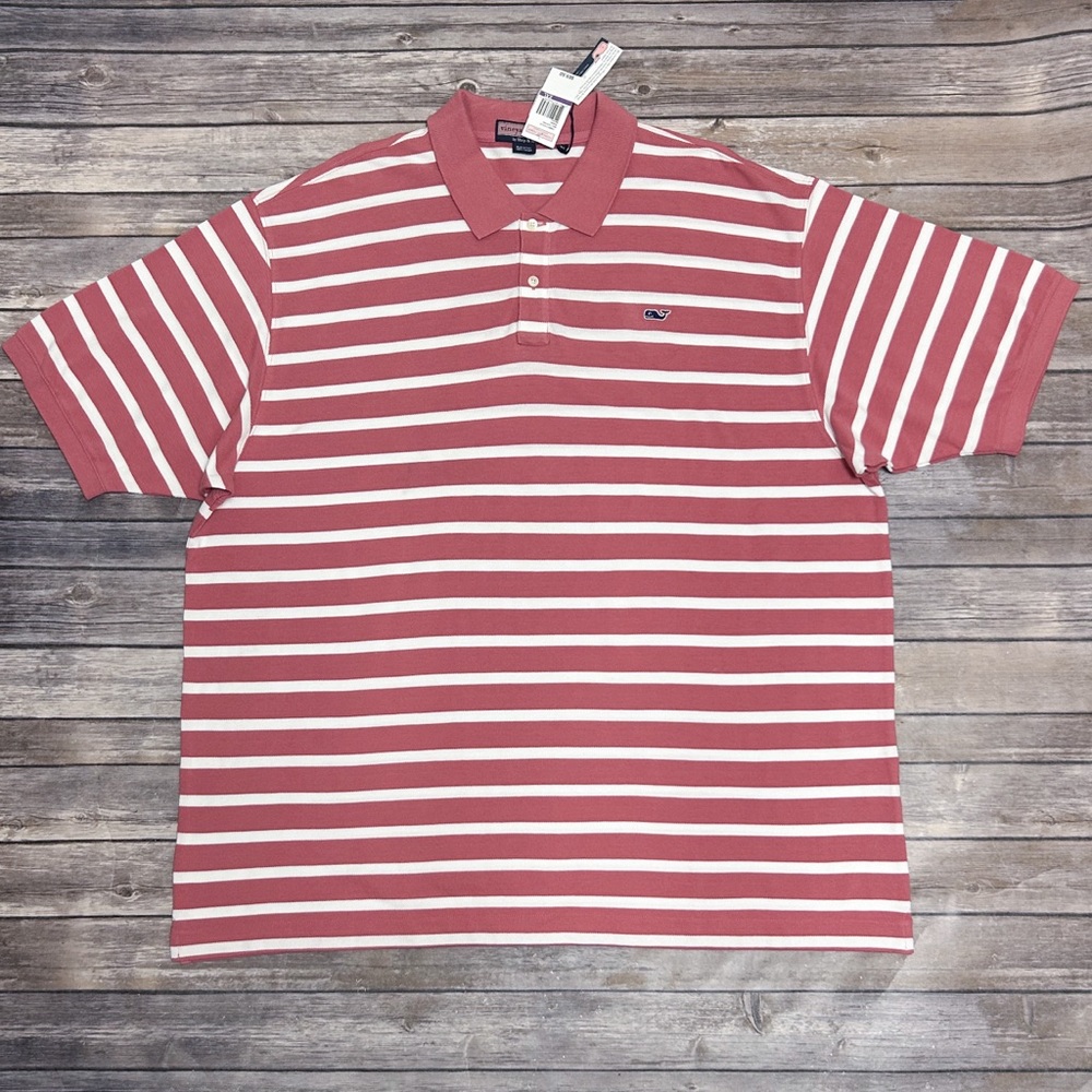 Vineyard Vines Mariner Dusty Pink White Stripe Pique Short Sleeve Cotton Polo
